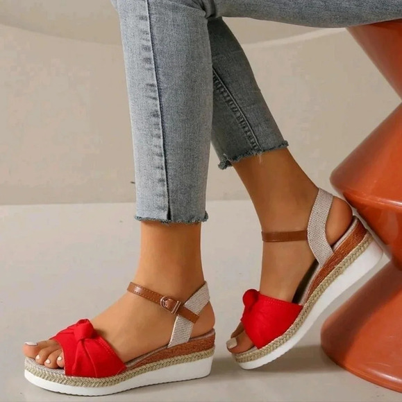 Summer Fashion Comfortable Chunky Heels Wedge Sandals With Knot Design - Picture 4 of 6